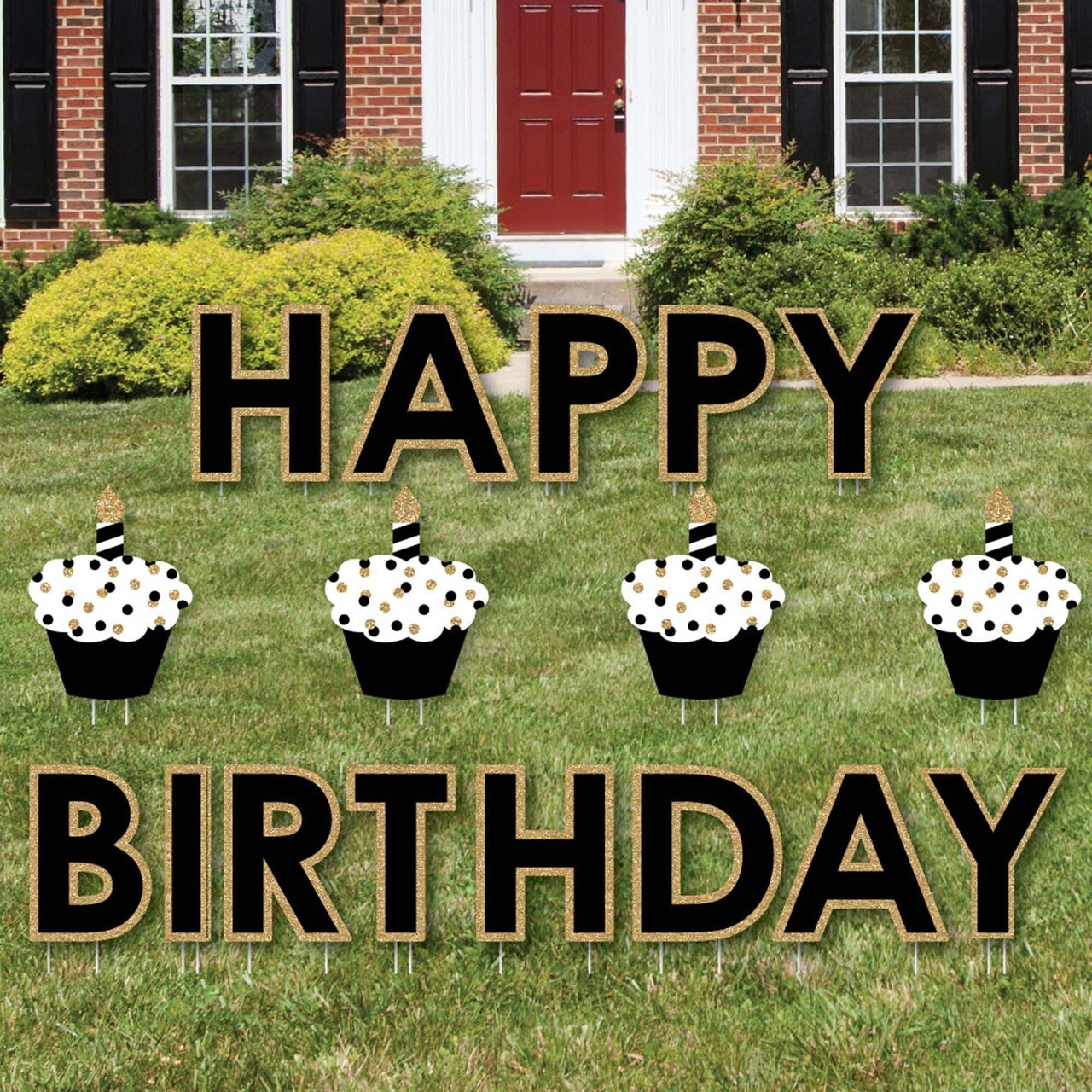 Big Dot of Happiness Adult Happy Birthday - Gold - Yard Sign Outdoor Lawn Decorations - Happy Birthday Yard Signs